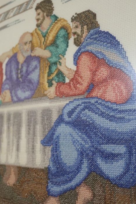 Quadro bordado ceia de Cristo