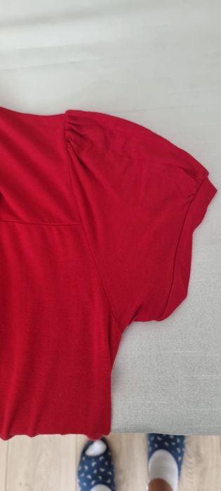 L/40 Zara - czerwony półgolfik z krótkim rękawem