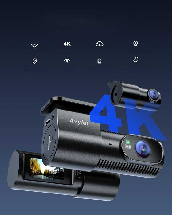 Wideorejestrator Samochodowy Avylet A4 4K Wi-Fi GPS Zestaw Przód Tył