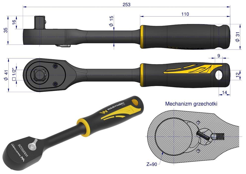 Grzechotka semihermetyczna 1/2". 90 T. Waryński Polecany
