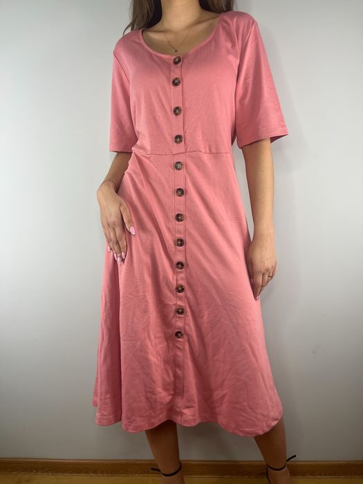 Różowa bawełniana sukienka midi szmizjerka Rainbow rozmiar 46