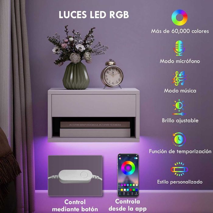 Conjunto de mesas de cabeceira suspensas com iluminação led