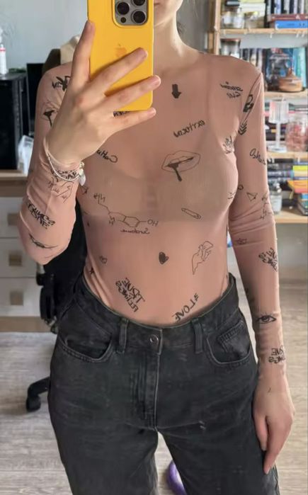 Женское прозрачное боди.Боди с имитацией тату