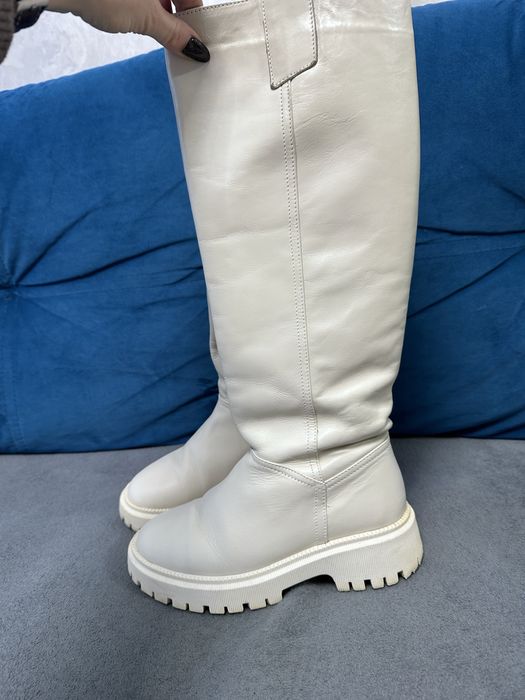 Чоботи зима натуральна шкіра молочного кольору