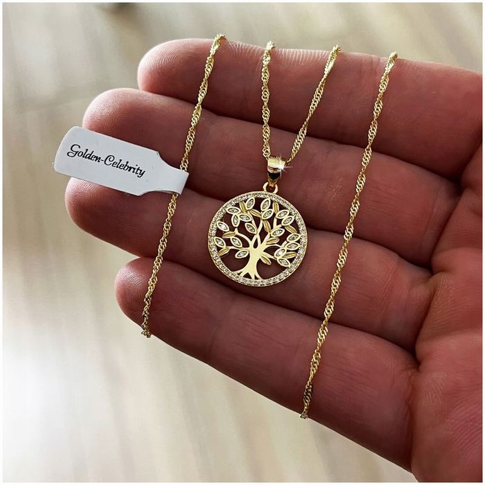 Złoty Naszyjnik Zawieszka Drzewko Szczęścia Prezent Dla Dziewczynki Pr