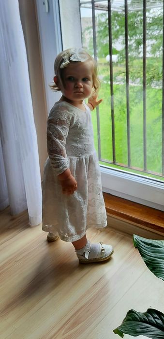 Sukienka H&M 92 ecru śmietankowa koronka Sesja Boho roczek
