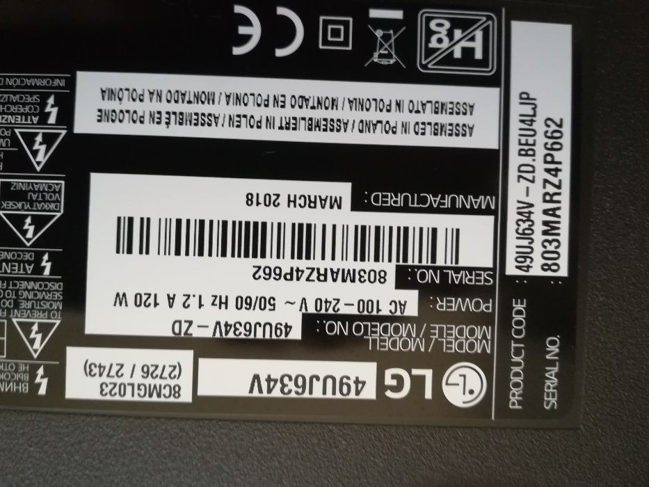 Tv lcd Peças LG 49UJ634V