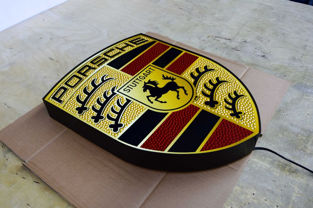 Podświetlane Logo PORSCHE, Reklama 3D, Baner, Lampa, Kinkiet, Prezent
