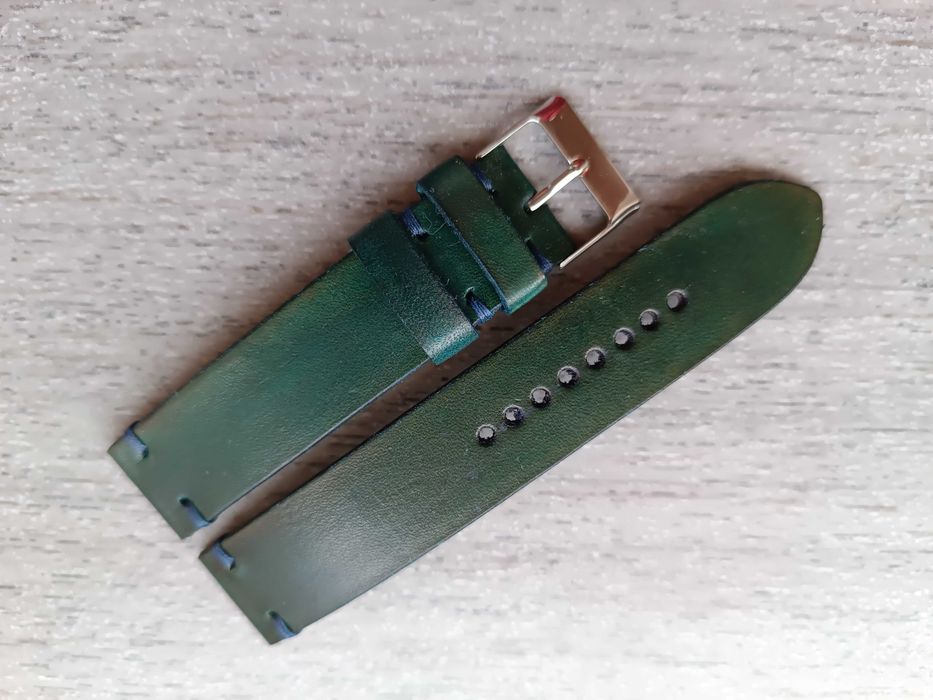 Skórzany pasek zegarka 20 mm zielononiebieski odcień