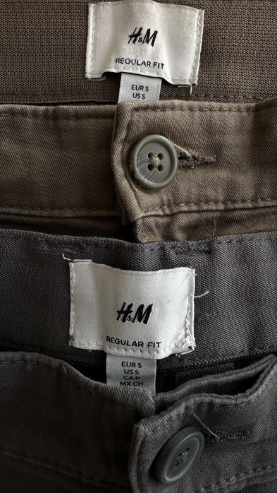 Pack 2 Calções Chino H&M Homem - Regular Fit - Tamanho S (Verde Tropa e Cinzento Escuro)