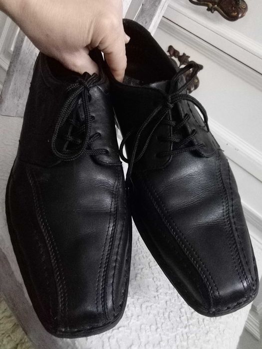 Rieker skórzane półbuty eleganckie pantofle męskie 42 garniturowe