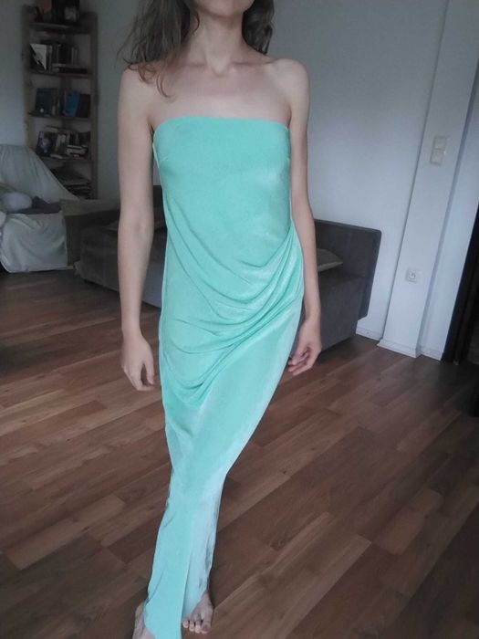 Zielona maxi sukienka tuba marszczenia rozmiar L