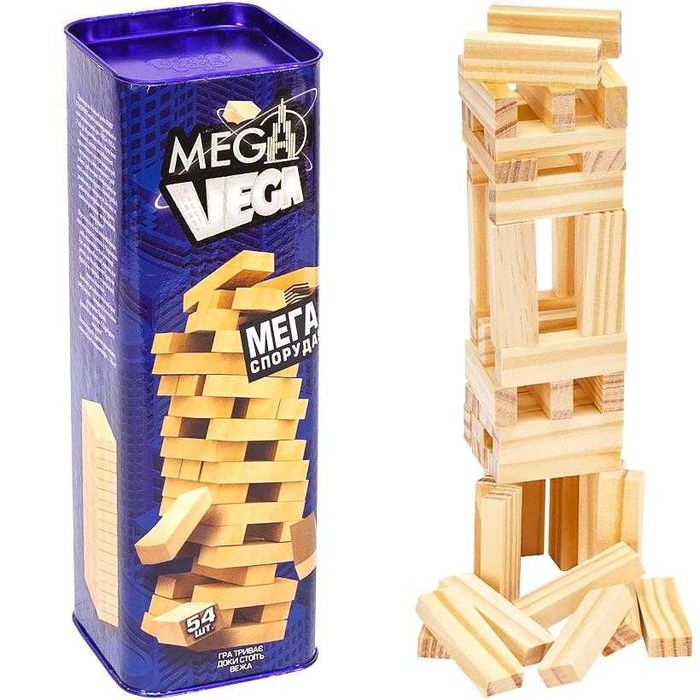 Гра для всієї родини "Mega Vega (Мега Вежа)» Danko Toys (G-MV-01U) – дерев'яна вежа, дженга, Jenga, tower, вега, джанга