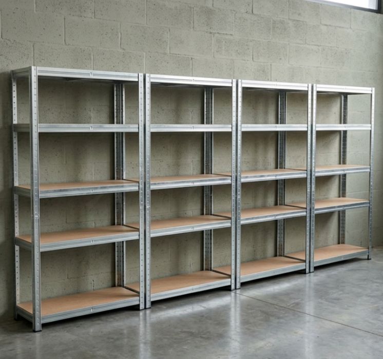 NOWY Zestaw 4x  Regał Magazynowy 4w1 Metalowy Do Garażu 180x90x40 Sklepowy  5 Półek Do Piwnicy