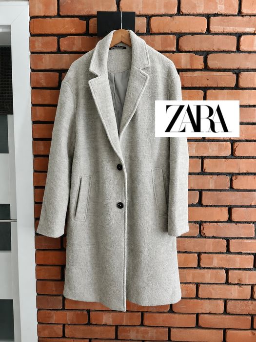 ZARA wełniany płaszcz beżowy oversize L  klasyczny długi