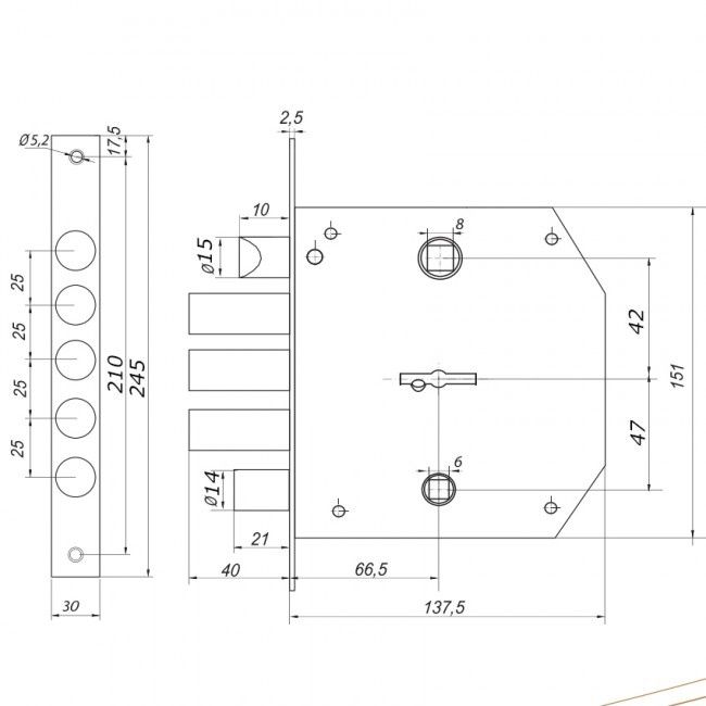 Замок врізний сувальдний Gor T-21-CR