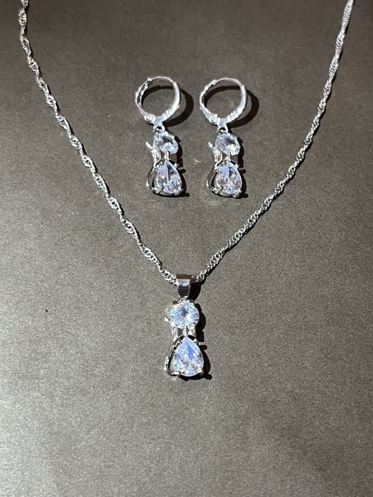 Набір срібло 925s сережки ланцюжок котик серебро серьги набор цепочка