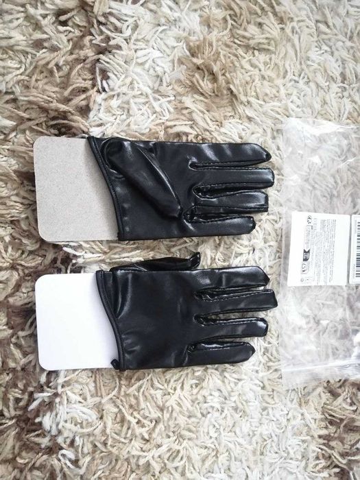 Лаковые Кожаные перчатки напальчники Шкіряні рукавички на пів ладошки