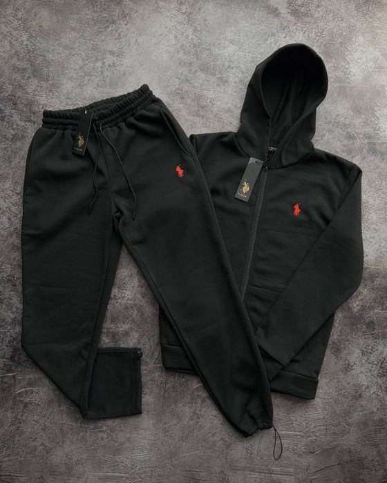 Чорний Спортивний Костюм Polo (Зіп худі + Штани) | Теплий Фліс | S–3XL