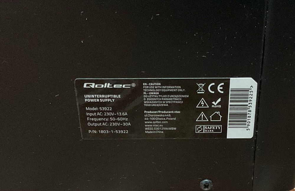 Zasilacz awaryjny UPS QOLTEC 3 kva 2400 W