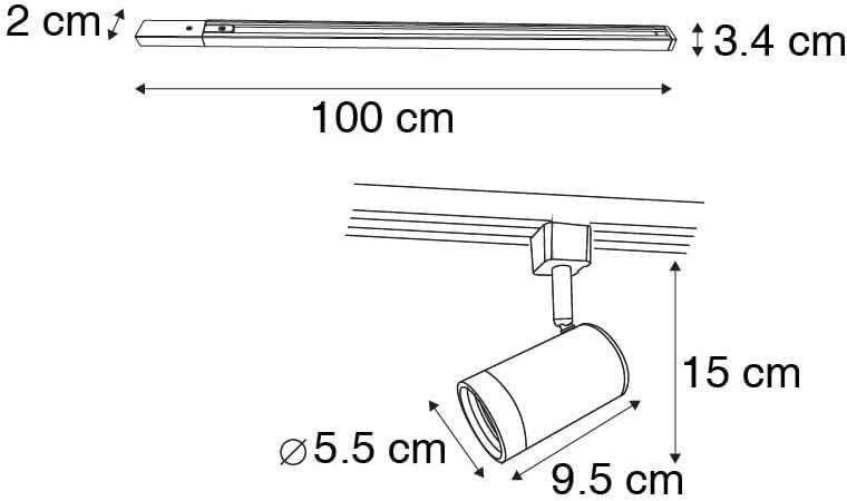 Sistema de Calha de Iluminação Branco com 14 Spots LED | Trilho Monofásico JEANA em Aço | Iluminação Moderna de Teto para Interior (14 x 50W Máx.)