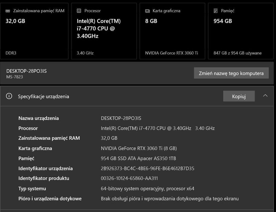 Komputer Gamingowy / RTX 3060 Ti / 32GB RAM / 1TB SSD