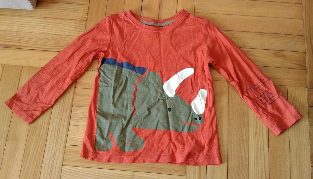 Chłopięca pomarańczowa bluzka długi rękaw, dinozaur, rozm. 110