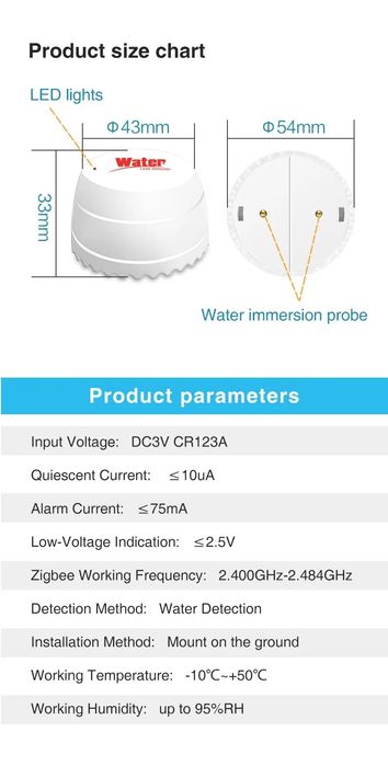 Умный Wi-Fi Датчик утечки воды с сиреной