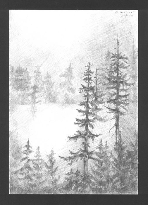 Rysunek ołówkiem, pejzaż, Beskid Żywiecki, format A4