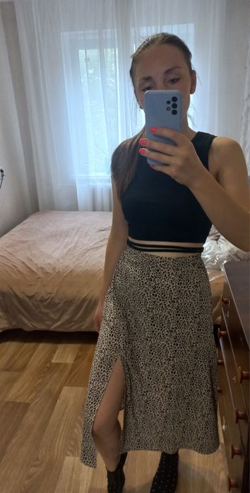 Спідниця Юбка леопард нова з розрізом