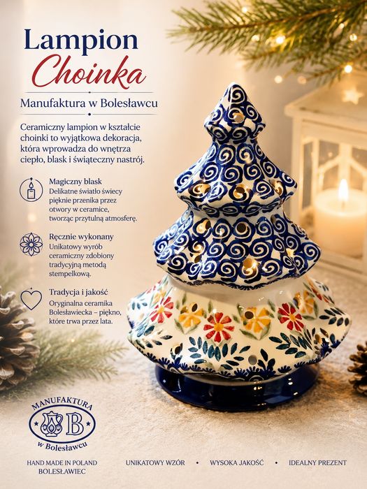 Lampion ceramiczny Boleslawiec duży Manufaktura Bolesławiec