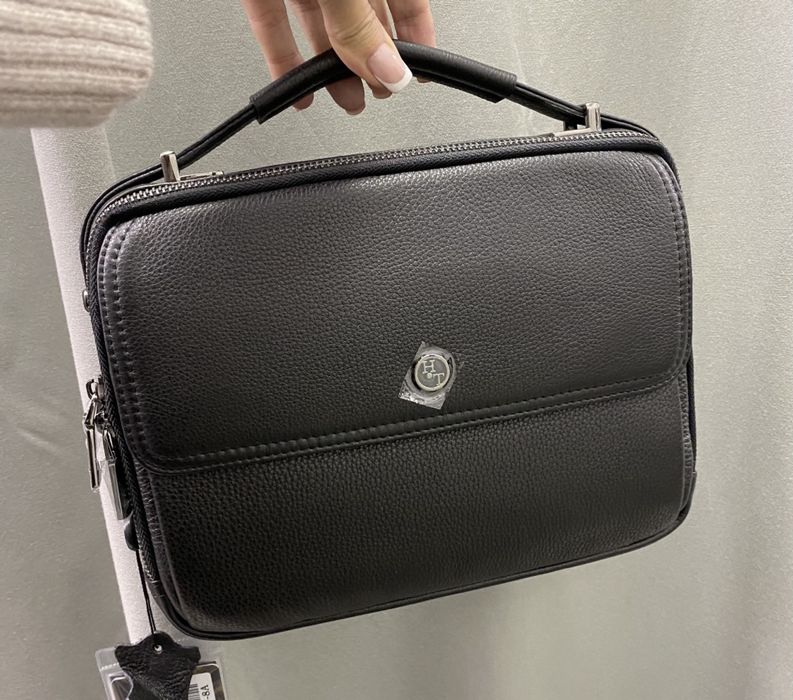 Шкіряна барсетка чорна Сумка чоловіча горизонтальна HT Leather барсетка шкіряна Кожаная барсетка Сумка мужская