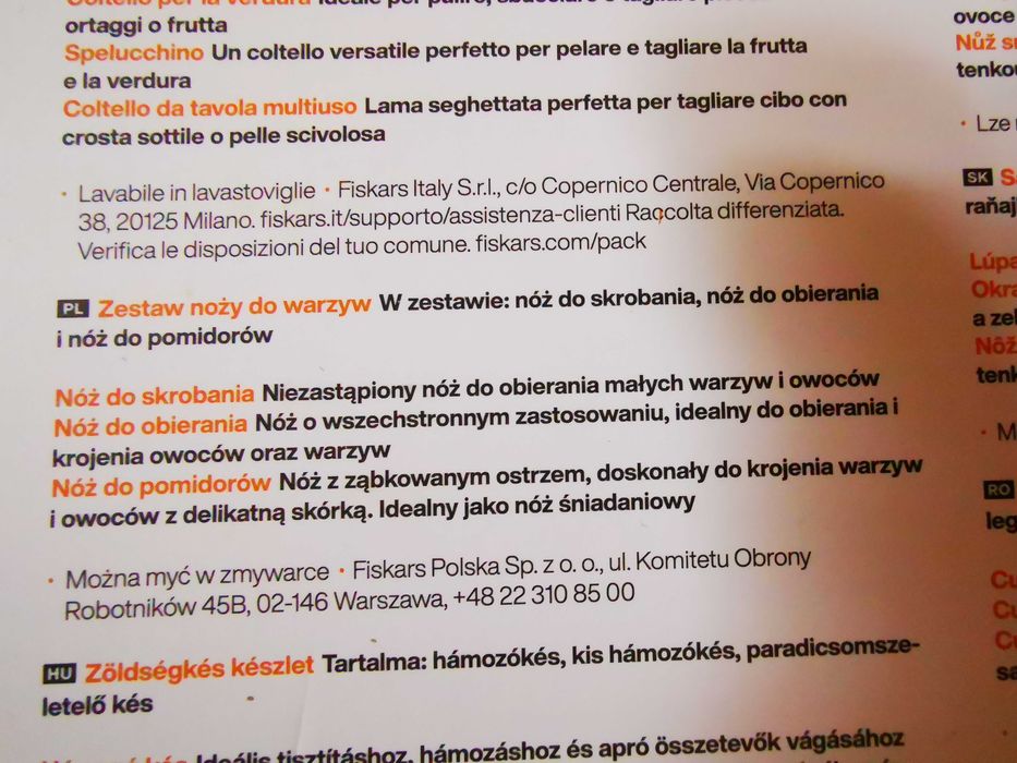 Zestaw 3 noży do warzyw FISKARS essential Nowy