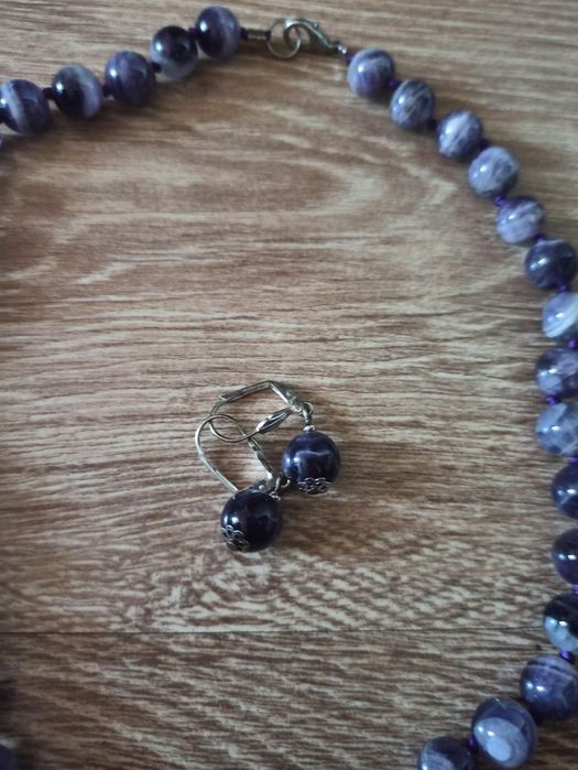 Набір із натурального каменю, аметистові сережки, браслет, намисто