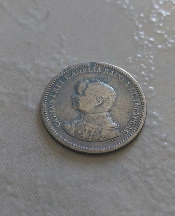 Moeda antiga portuguesa em prata 200 reis de 1898