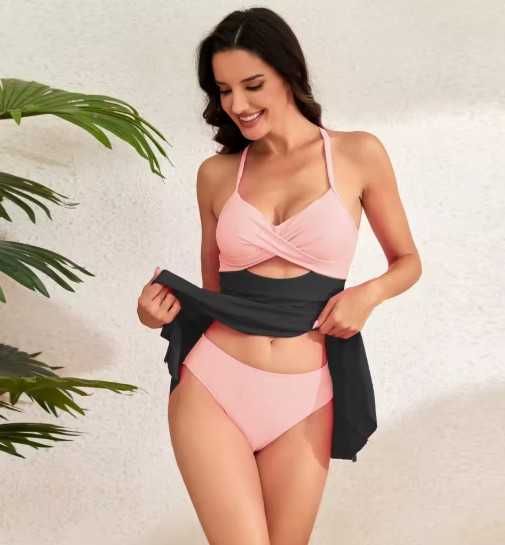 Maskujący strój kostium kąpielowy sukienka kąpielowa 2 cz. spódnica XL