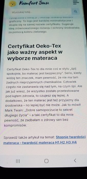 Sprzedam materac z certyfikatem