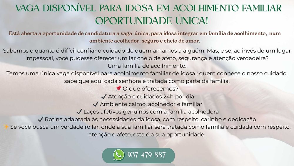 Vaga para Idosa em Família de Acolhimento