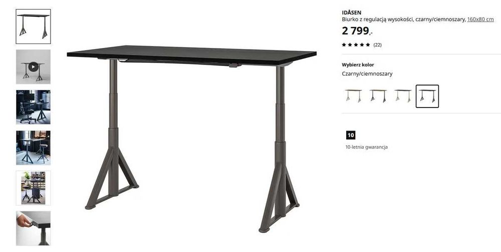 IDASEN Biurko z regulacją wysokości,czarny/ciemnoszary160x80+RISSALA