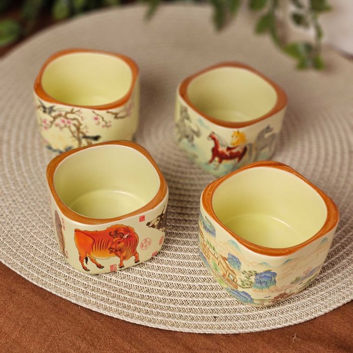 Керамічна чайна піала ❱ квадратна з кольоровим малюнком ❰ 140мл