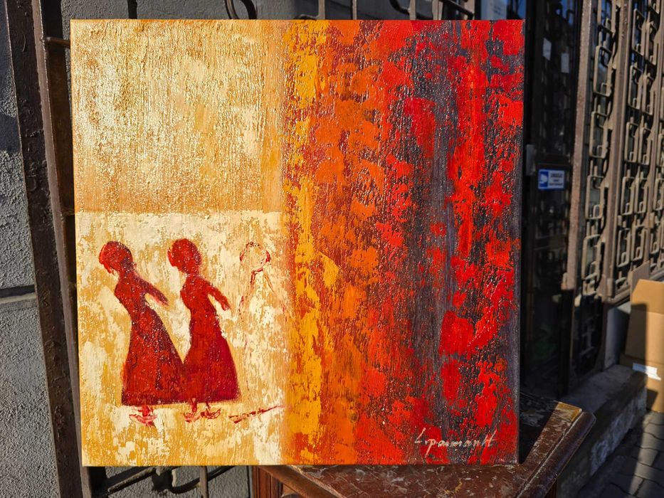 Stary obraz olejny na płótnie  new look  kobiety podpisany