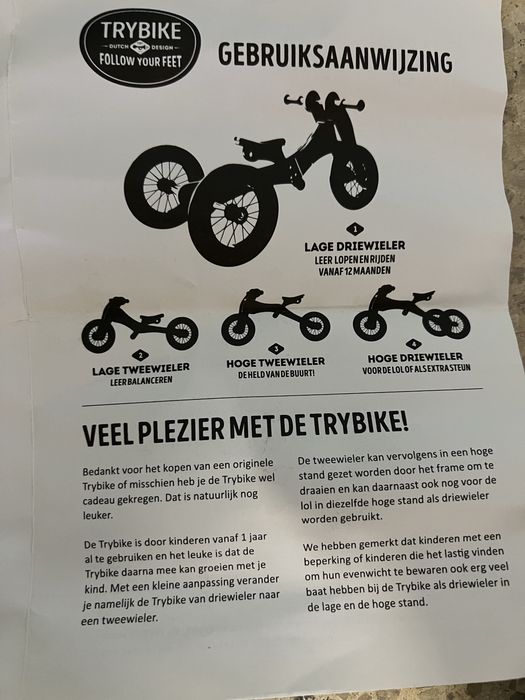 Triciclo/bicicleta de equilíbrio.