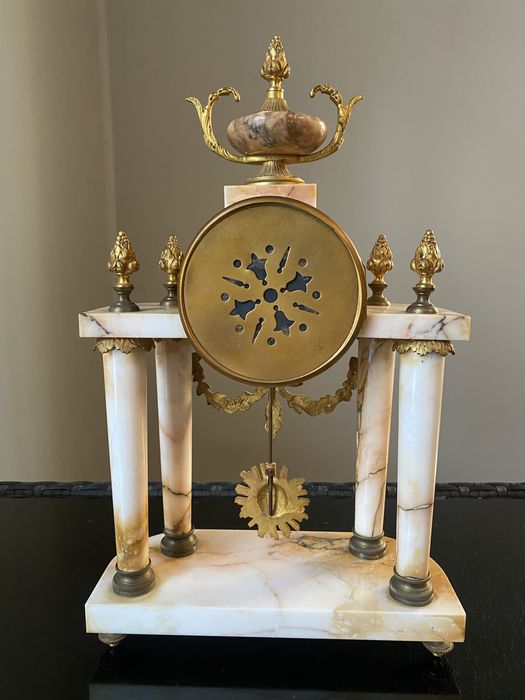 Каминные часы бронза + мрамор, XIX век