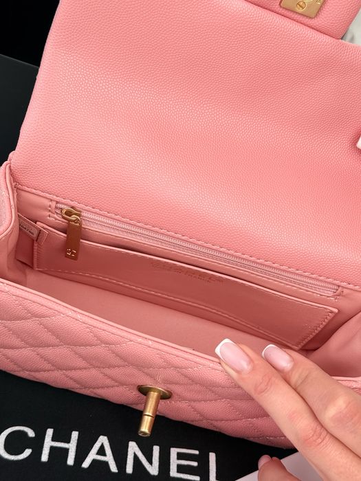Сумка Chanel Classic Flap Top Handle Caviar бордова, рожева