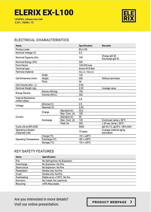 Bateria Lítio solar alta qualidade LiFePO4 3.2V 100Ah