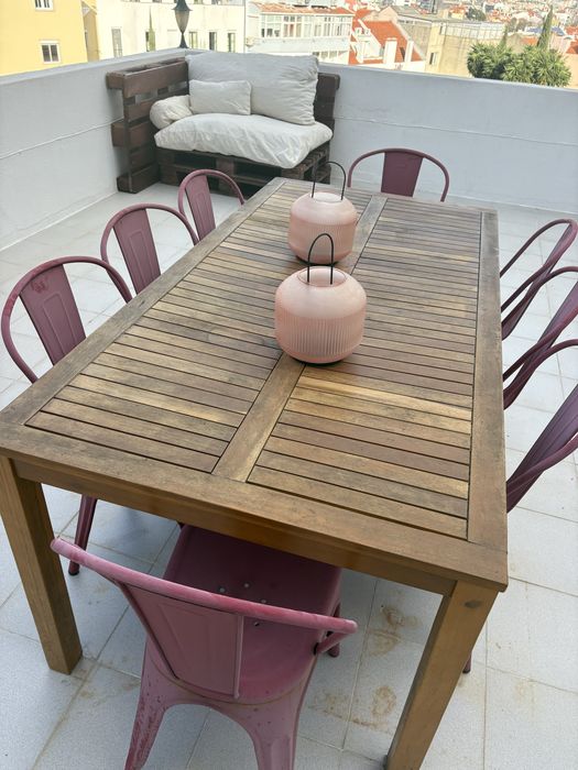 Mesa de jardim madeira de acacia 180x90 com 8 cadeiras