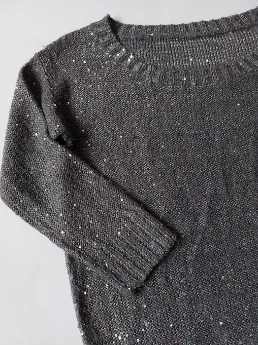 Grafitowy szary sweter sweterek damski dziewcz XS cekiny S blyszczacy