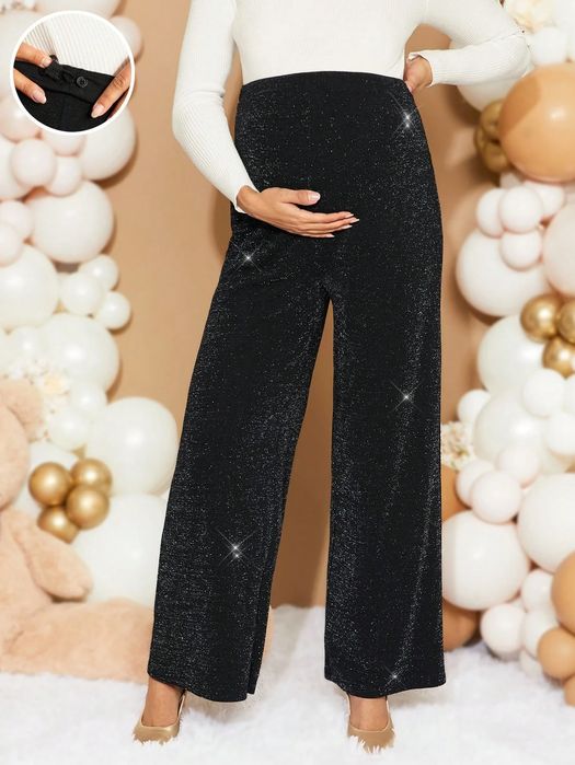 Spodnie ciążowe czarne połyskującewide leg wieczorowe SHEIN XL 42