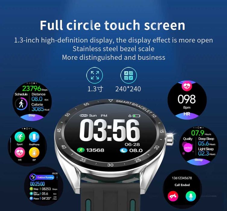 Smart Watch T60 tętno, ciśnienie, kroki, powiadomienia APP.