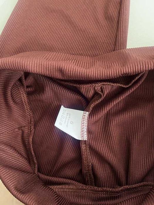 Legginsy prążkowane cienkie brązowe czekoladowe S
